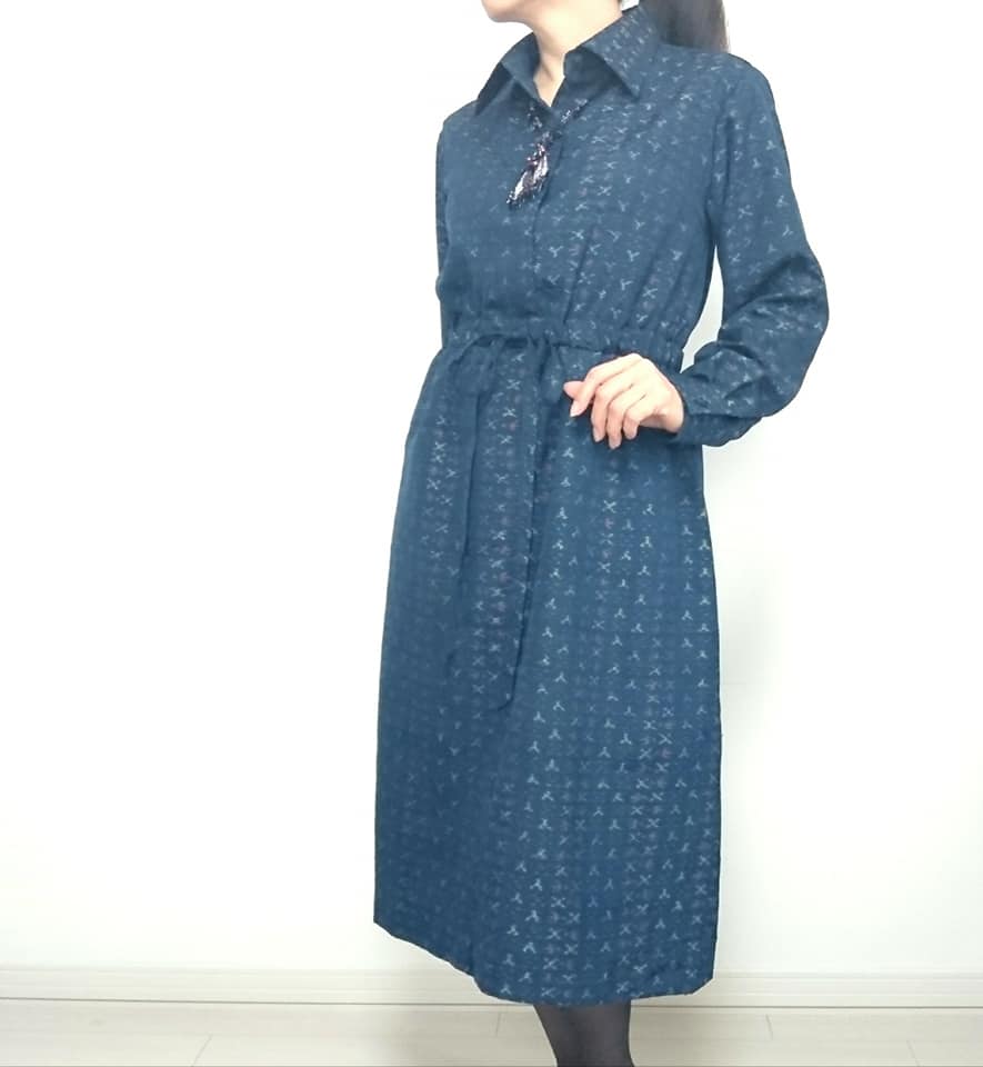 紬のお着物リメイク シャツカラーワンピース – Ayahana 彩花